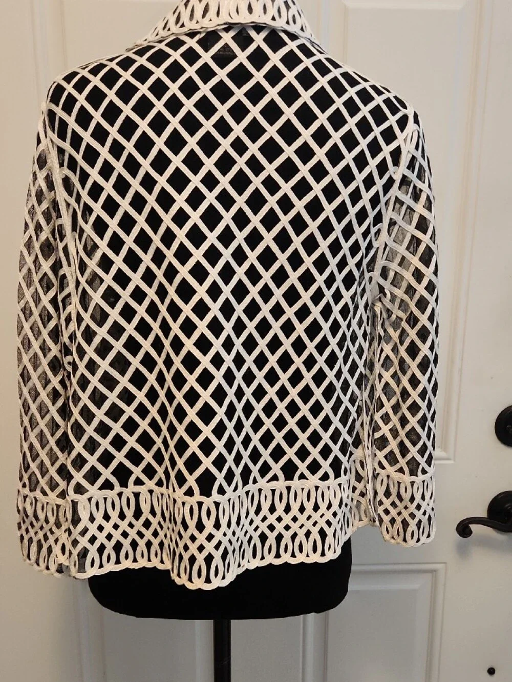 Weavz Black & White Crochet Lattice Open Blazer
